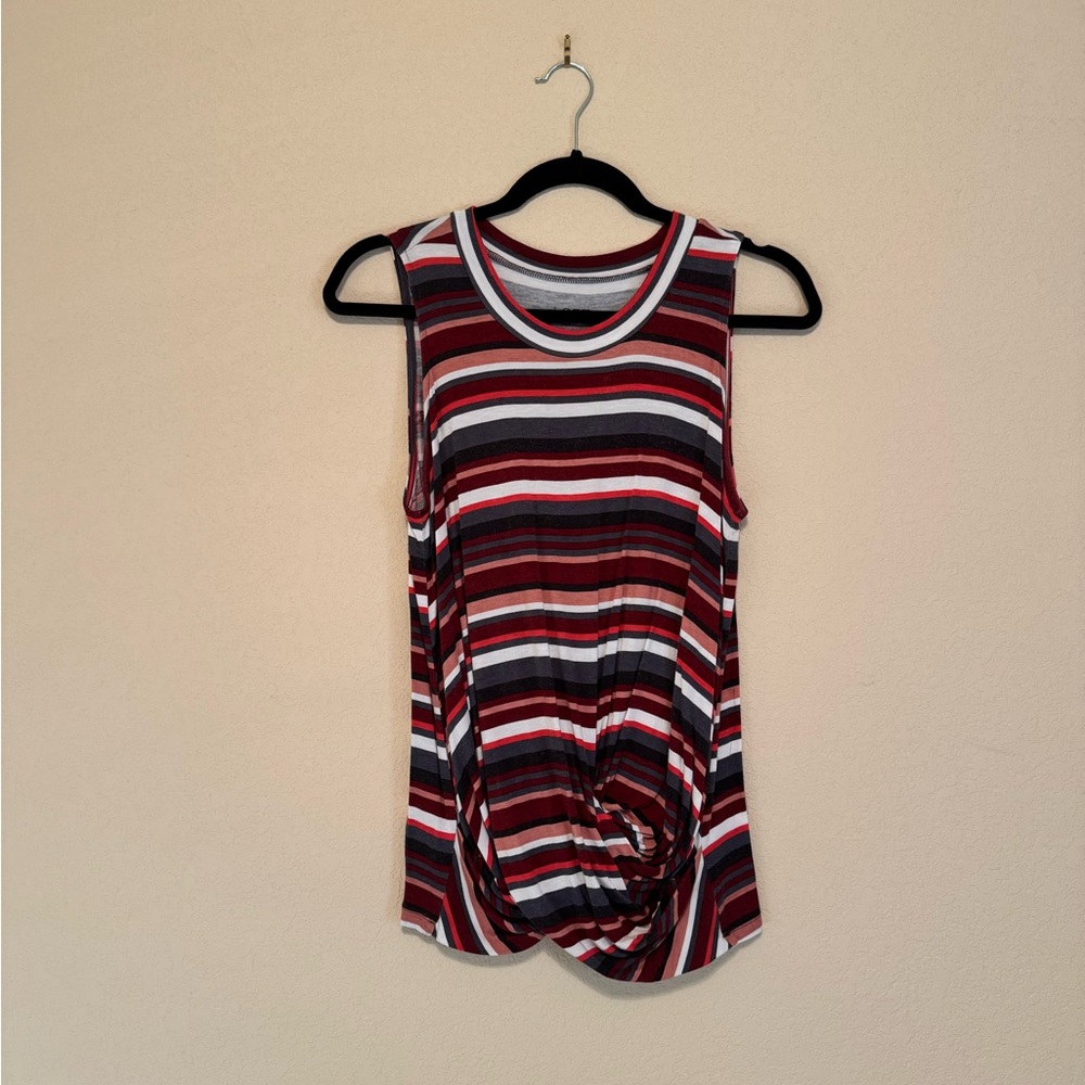 Striped Knot-Front Sleeveless Top in Burgundy, Navy, and Coral